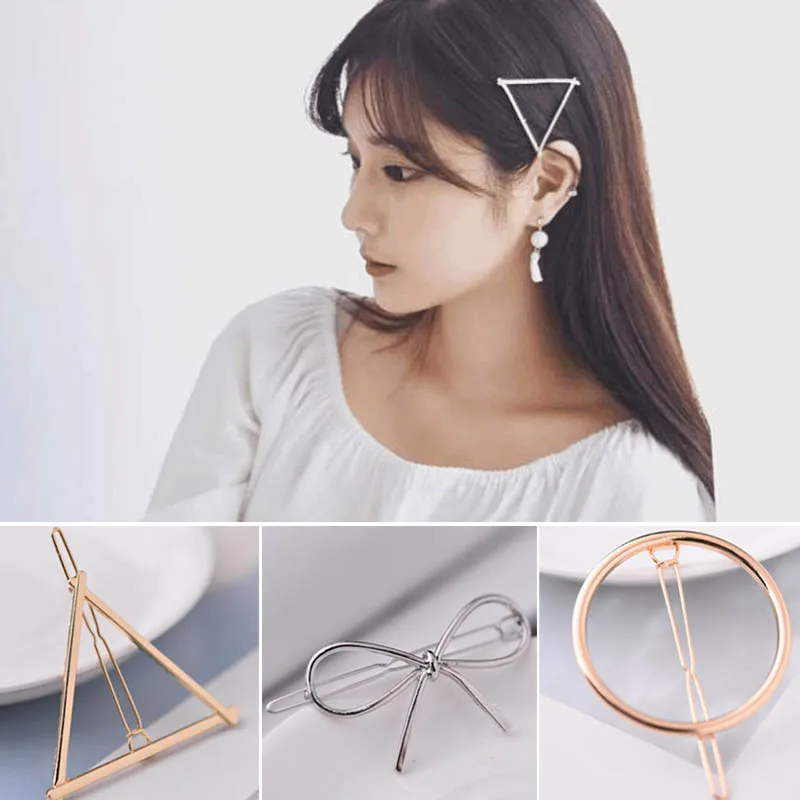 

Q New Hair Clips Alloy Barrette Girls Holder Women Hairband Triangle Hair Pin Moon Circle Hairgrip Geometric Hair Accessories