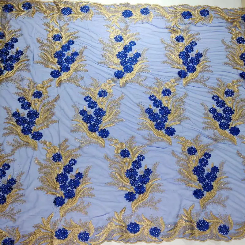 

Blue with gold lace, French lace, Nigerian stone, fine French fabric.