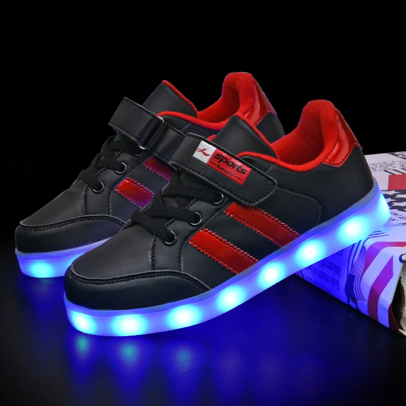 

kids Led usb charging glowing Sneakers Children hook loop Fashion luminous shoes for girls boys men women skate shoes #25-37