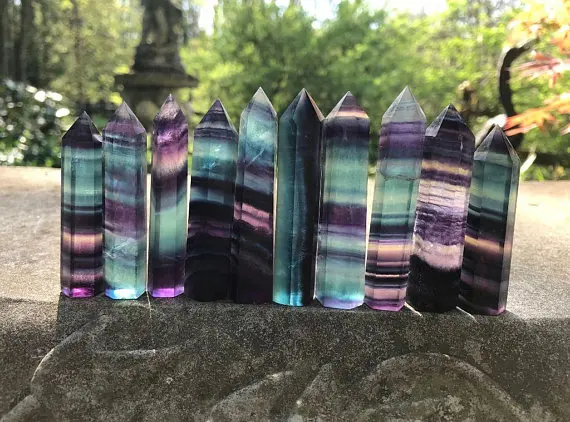 

5pcs gorgeous 100% rainbow Natural fluorite Crystal polished single point healing as Valentine gift