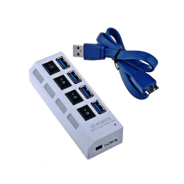 Белый 4-портовый USB 3,0 концентратор высокоскоростной передачи данных 4 порта сплиттер с индивидуальными переключателями и светодиодами - Цвет: Белый