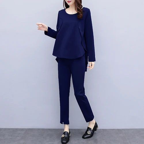 Plus Size 5xl Office Work Wild Two Piece Set Top And Pants Elegant Fashion Woman Suit Temperament Generous Conjunto Feminino |