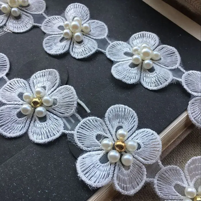 Французский 3D с украшением в виде цветов кружевными аппликациями отделка для