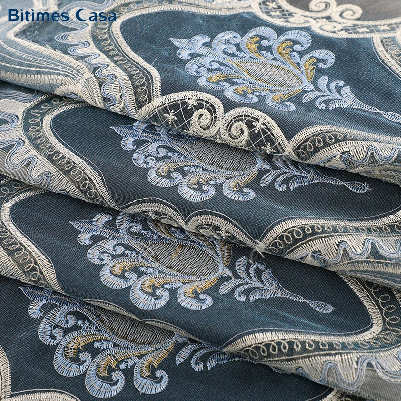 Роскошные окна с вышивкой шторы в пол драпировка панелей для вилла спальни