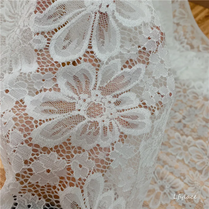 LFY LACE 1 Meter 150 cm Elastic high end cord off white lace spandex raschel fabric for wedding dress garment | Дом и сад