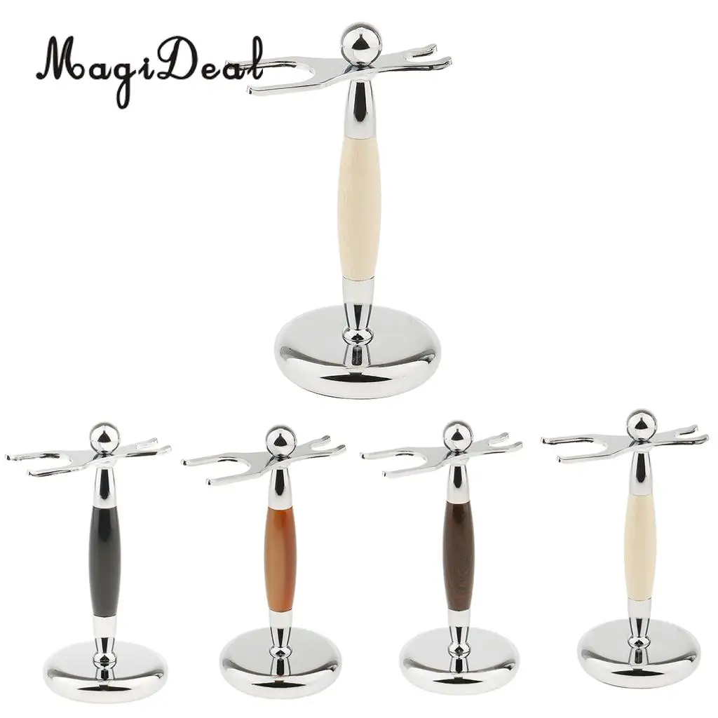 

MagiDeal Men Barber Alloy Shaving Brush Safety Razor Holder Rack Stand 2 Prongs salon shaving tool Brush Holder