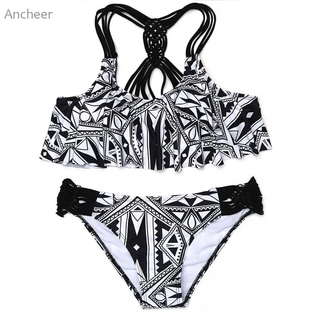 Эластичный сексуальный женский купальник-бикини с подкладом и рюшами | Спорт