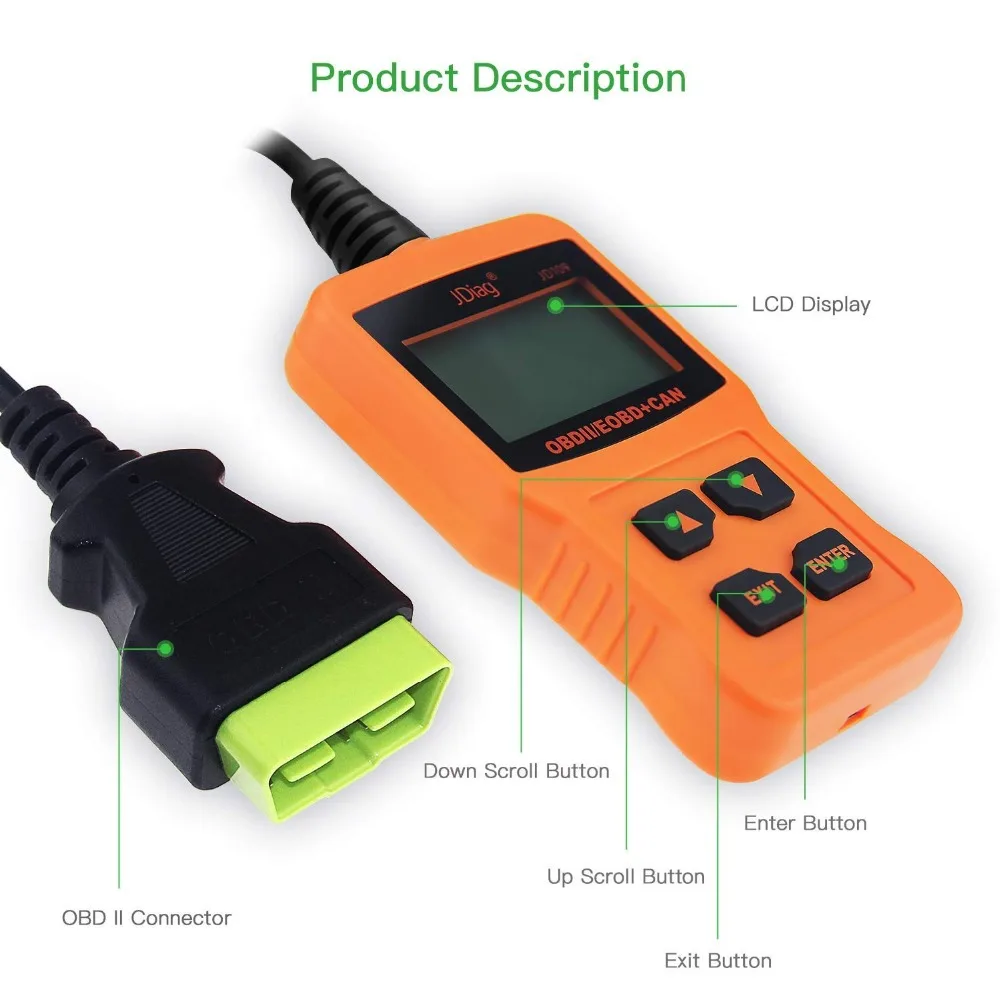 2019 Newest JDiag OBD2 Scanner Car Engine Fault Code Reader CAN Diagnostic Scan Tool JD109 Suitable Compatible EOBD Vehicles |
