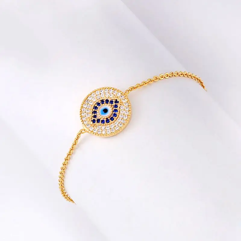 Высокое качество турецкий синий браслет evil eye Роскошный CZ золотая цепочка для
