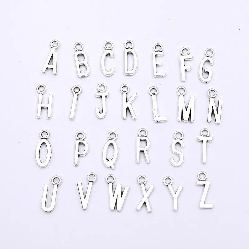 26 шт., 17*7 мм, A-Z, 4 цвета, Микс, золото, бронза, серебро, буквы, Подвески, металлические подвески для diy, ожерелья и браслеты, изготовление ювелирных изделий A3935
