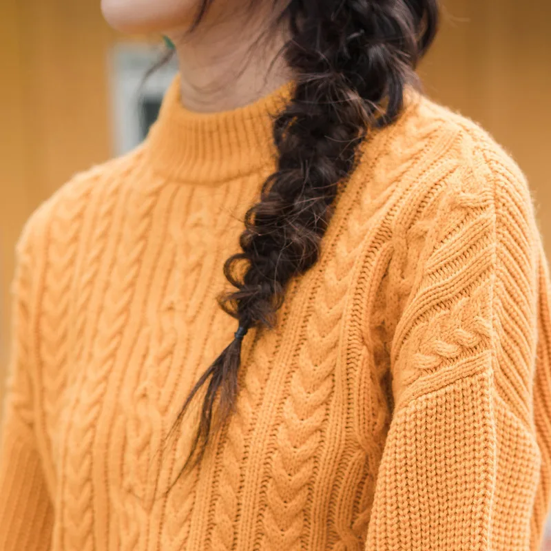 INMAN Winter Female Half-high Collar Jacquard Loose Lantern Sleeve Long Pullover Women Sweater | Женская одежда