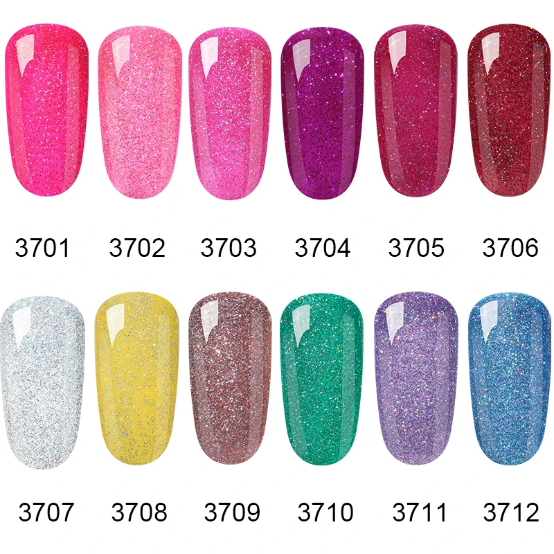 

Elite99 12pcs Nail Art Semi-permanent Bling Neon Nail Gel Polish Soak Off BaseTop Coat UV LED Glitter Gel Lacquer The Whole Sets