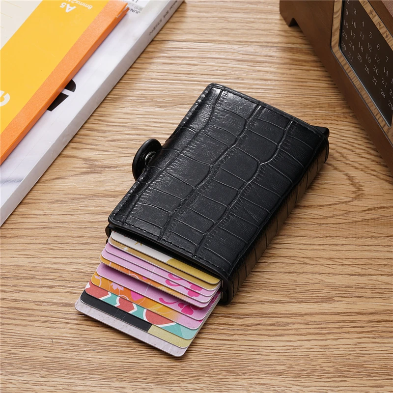 

Kissyenia New Design Rfid Block Credit Card Holder Men Business Automatic ID Card Case Men Leather Aluminum Slot Wallet KS1327