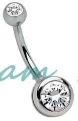

HENGKE Jewelry Double Clear Gem Navel Piercing transparent white stone Belly Ring Bar Body Jewelry 100% Guaranted 8mm 10mm 12mm