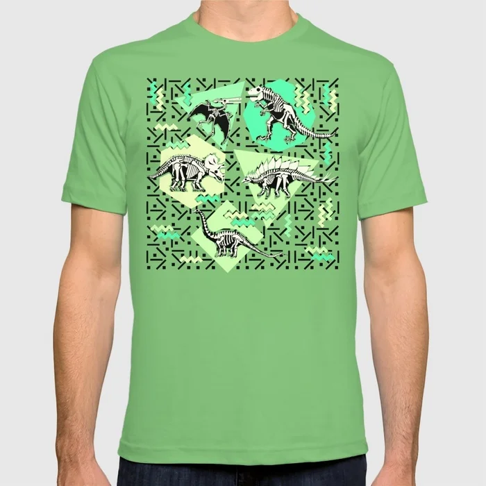 Весна лето берсерка мужчины майка 90-х динозавров скелет неон шаблон с коротким