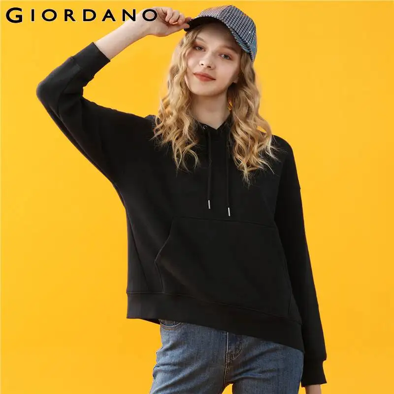 Giordano женская свободная толстовка с капюшоном капюшон на шнурке имеется два