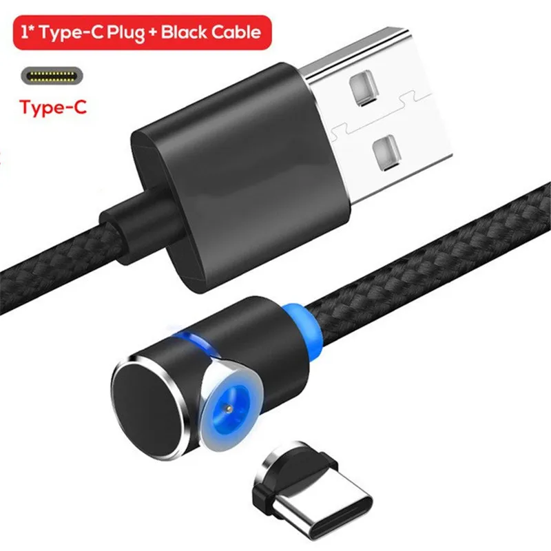 Black For Type C Магнитный кабель Acgicea 90 градусов usb type C для зарядки samsung S8 S9 Plus Магнитная Быстрая зарядка для Xiaomi huawei кабели зарядного устройства - Цвет: Black For Type C