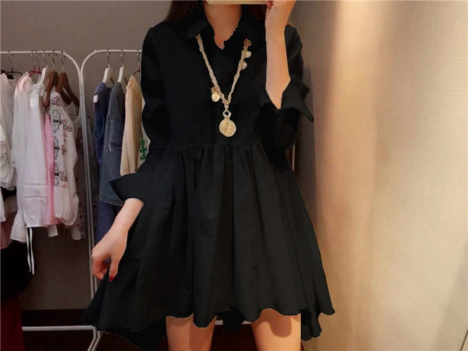 Женское длинное платье в Корейском стиле повседневное свободное черное или