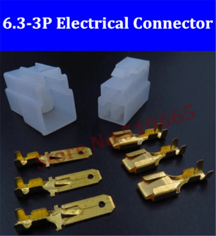 300pcs/lot 6.3-3Pin 3-Pin car plug car male +female +terminals power supply connector electrical wire connector