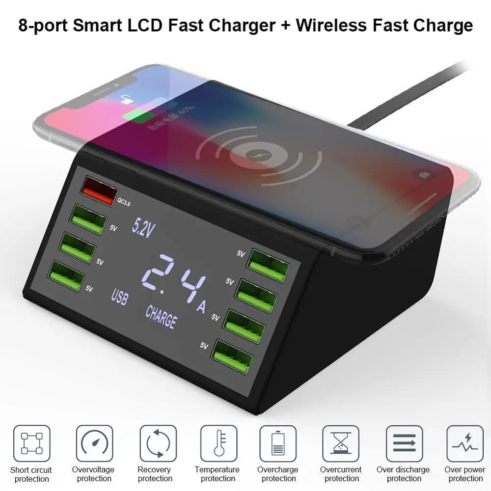 8 портов USB зарядное устройство 60 Вт Портативная Настольная умная зарядная