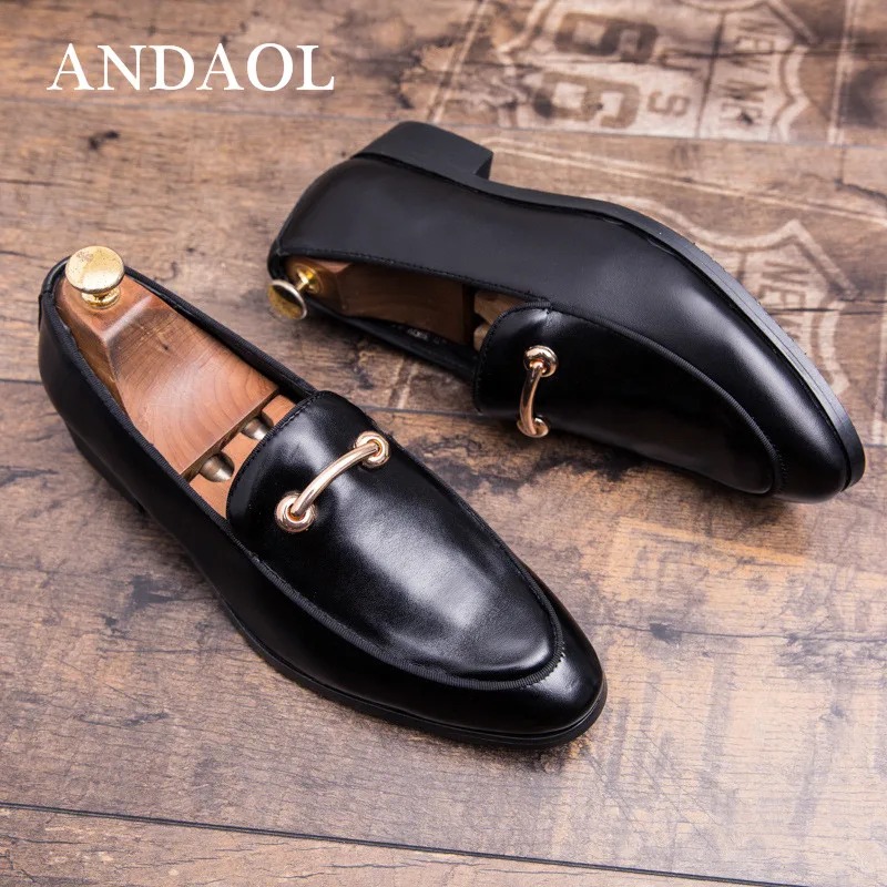 

ANDAOL Men's Casual Shoes Top Quality Velvet Matal Buckle Soft Moccasins Loafers Driving Flats Luxury Formal Wedding Dress Shoes