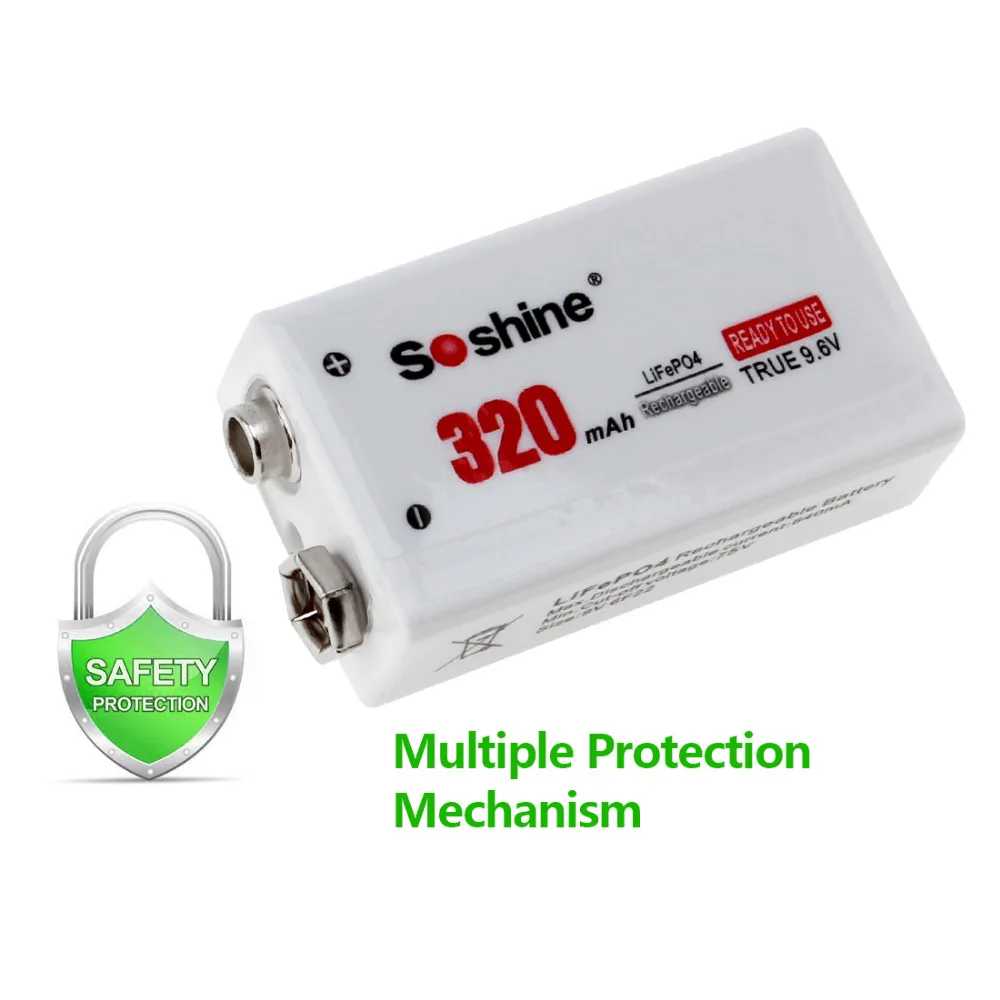 Soshine 320mAh 9V 6F22 Аккумулятор LiFePO4 перезаряжаемый аккумулятор + Портативный чехол для