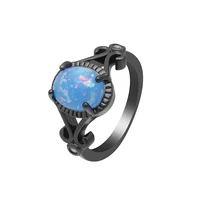 2019 elegant temperament rings oval blue opal fashion punk wedding black gold rings filled engagement promise jewelry for women