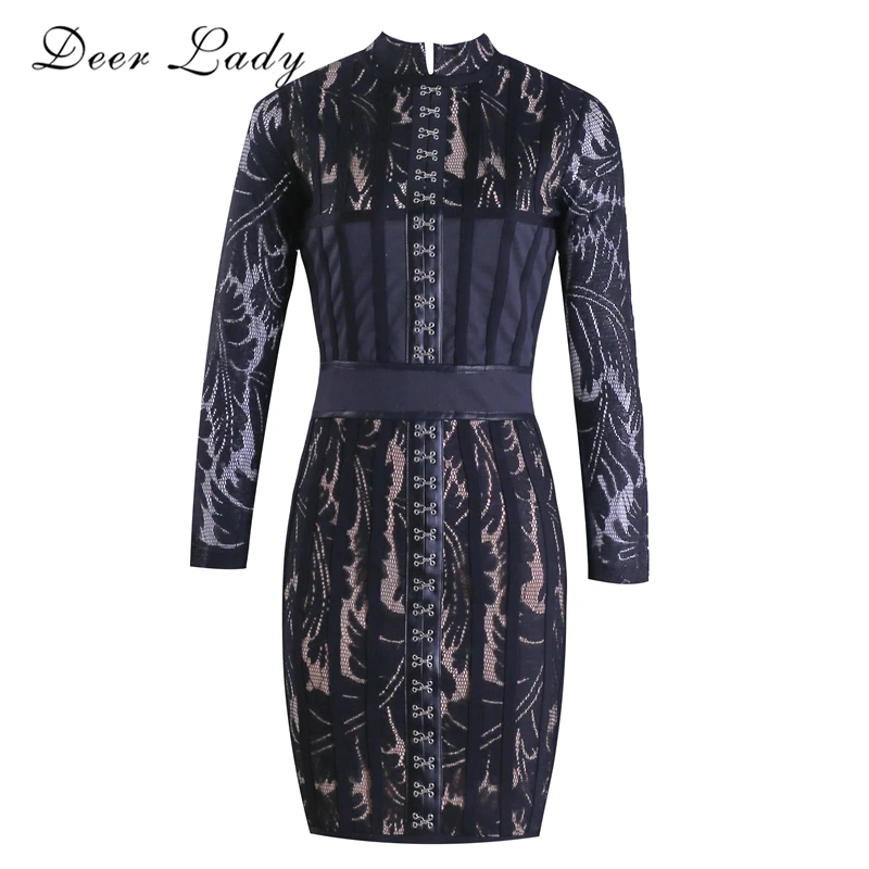 Deer Lady Summer Dress 2019 New Arrivals Bodycon Mini Bandage Long Sleeve Black Lace For Party HL | Женская одежда