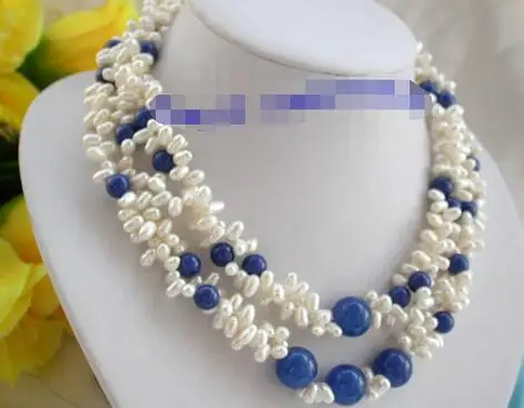 stunning classic 7mm white freshwater pearls blue lapis lazuli necklace 17&quot | Украшения и аксессуары