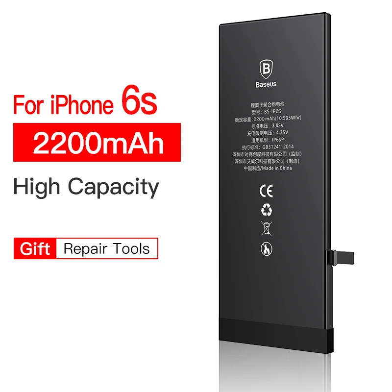 Аккумулятор для мобильного телефона Baseus для iPhone 6, 6s, s Plus, сменный аккумулятор большой емкости, внутренняя батарея для iPhone 6plus - Цвет: 2200mAh For iPhone6s