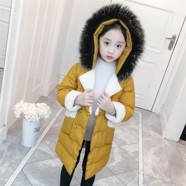 

Rlyaeiz Winter Jackets For Girls 2018 High Quality Children Coat Thick Fleece Warm Girl's Fur Collar Mid-long Parka Overcoat