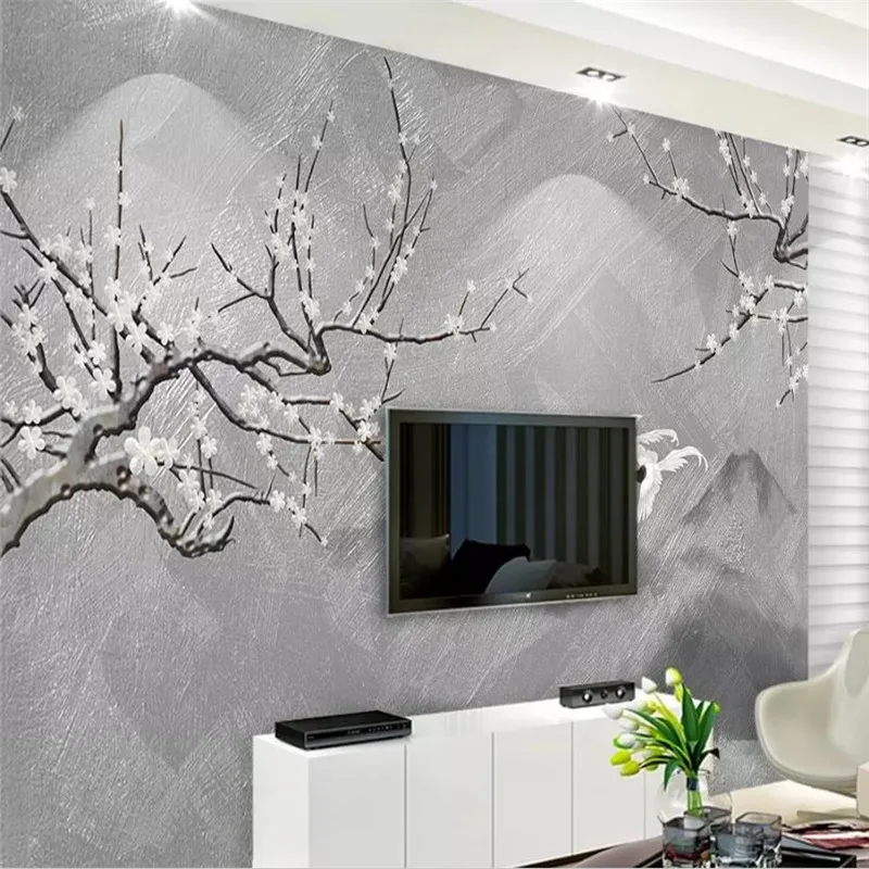 

Vintage cement wall new Chinese jewelry plum wall decoration painting wallpaper mural custom photo wallpaper