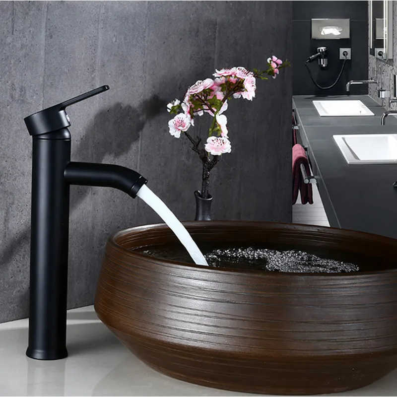 

Free shipping Biggers Black color stainless steel bathroom basin faucet single handle cold and hot water mixer BF112