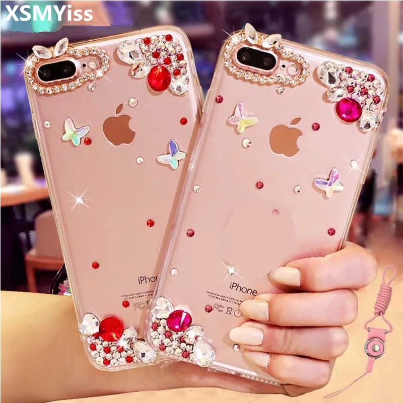 XSMYiss Fashion Bling Crystal Rhinestone Diamond Soft Transparent Case For Samsung S6 S7 S8 S9 S10 S20 S21 PLUS Note5 8 9 10 20 | Мобильные