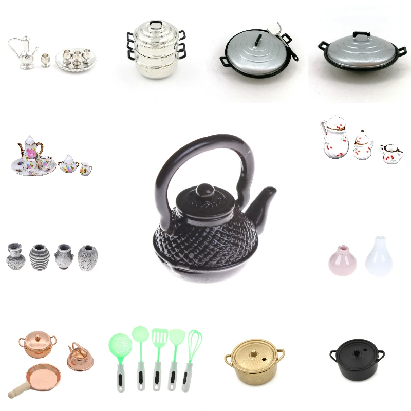 

Dollhouse Miniature 1:12 Mini Pot Set DIY Doll House Kitchen Furniture Accessories Soup Frying Milk Pan