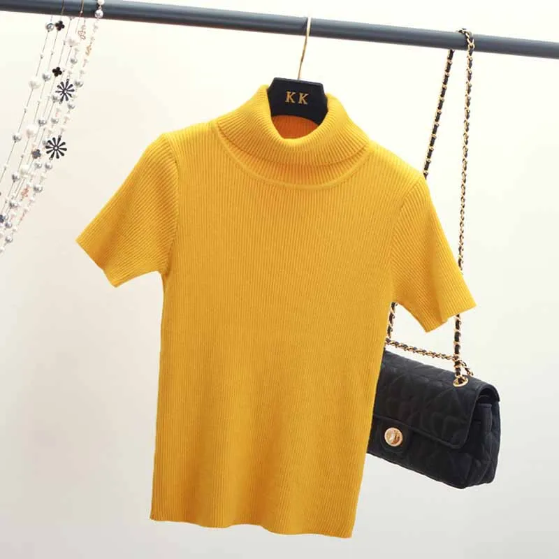 2019 Spring Women's Short-Sleeved Sweaters Women Slim Knitted Tops Turtleneck Solid Color Pullovers Tees 7 Colors | Женская одежда