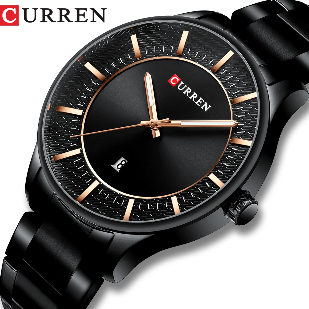 

CURREN Top Brand Clock Men Watch Sport Quartz Watches Men Waterproof Steel Strap Wristwatch with Date Classic Black Male 8347