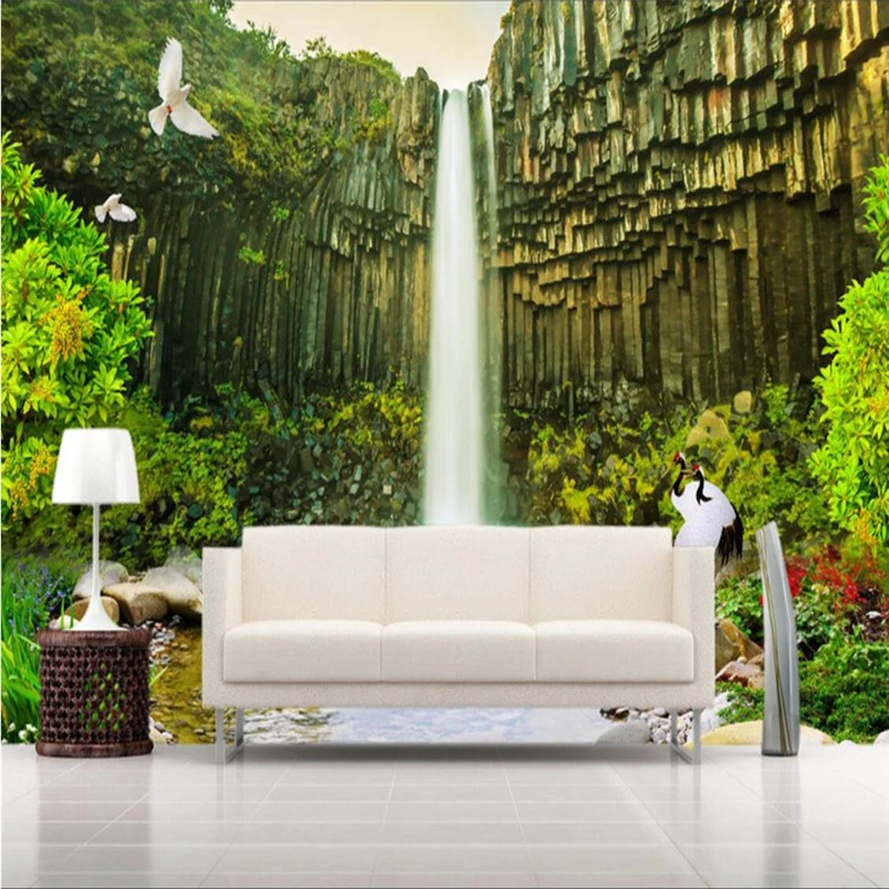 beibehang Wallpaper Mural Wall Sticker Aesthetic Rocky Mountain Waterfall Landscape Background Painting papel de parede | Обустройство