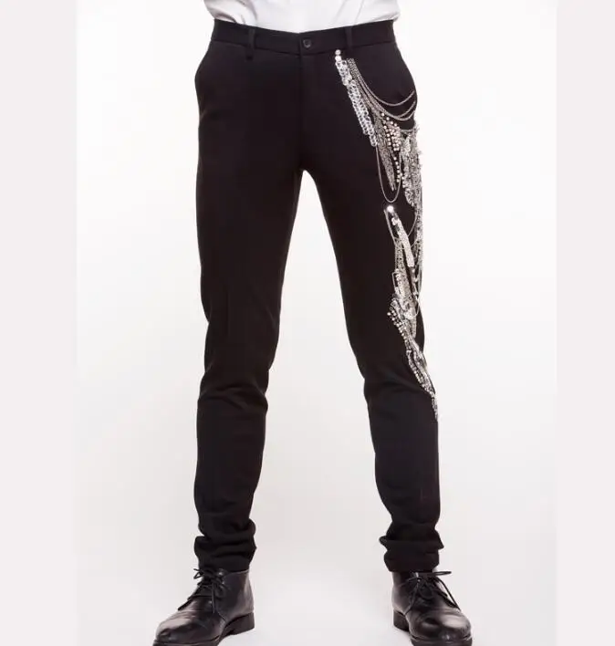 Мужские шаровары с блестками черные брюки для выступлений в стиле певицы танцев