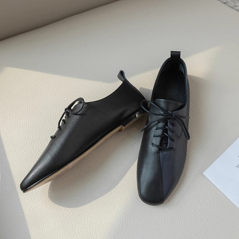 Женские туфли оксфорды Xiuningyan из натуральной кожи на шнуровке с квадратным носком