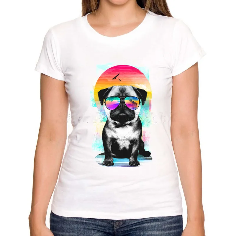 Новинка 2017 женская футболка с 3d принтом Диско/Музыка мопс модные летние стильные