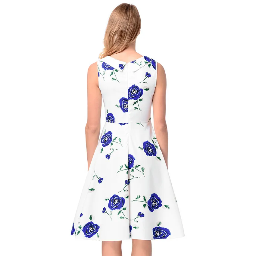 2018 женское летнее платье большие качели винтажное с принтом розы а-силуэт