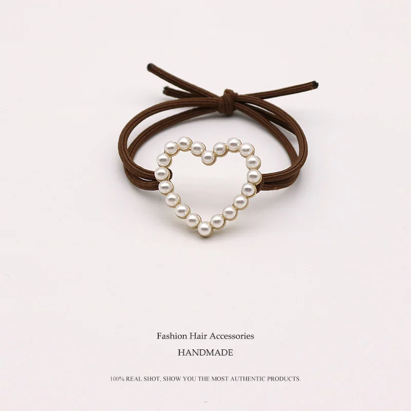 

Euhra High elastic Coffee Rubber Bands for women's Gold Silver Pearl Geometric Elastic Hair Bands for Girl's hair accessories