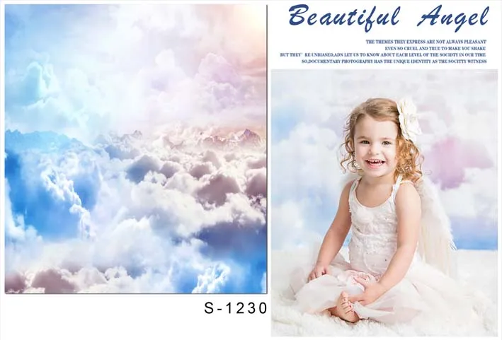 Винилбд фон для фотосъемки новорожденных с цветными облаками красивый ангел |