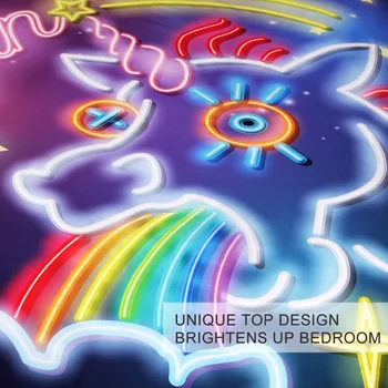 BlessLiving Luminous Unicorn Bedding Set Star Rainbow Duvet Cover Colorful Bedspreads Neon Light Cartoon Bed Set for Kids 3pcs 3