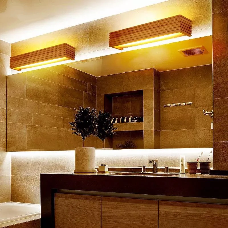 

Nordic Solid Wood Wall Lights Staircase Corridor Rectangular LED Wall Lamp In The Bedroom Toilet Makeup Sconce Vintage Wall Lamp