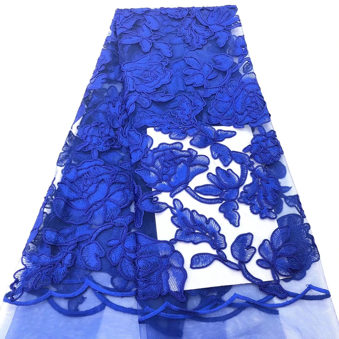 2018 высококачественные кружева в Королевском синем и белом африканском стиле