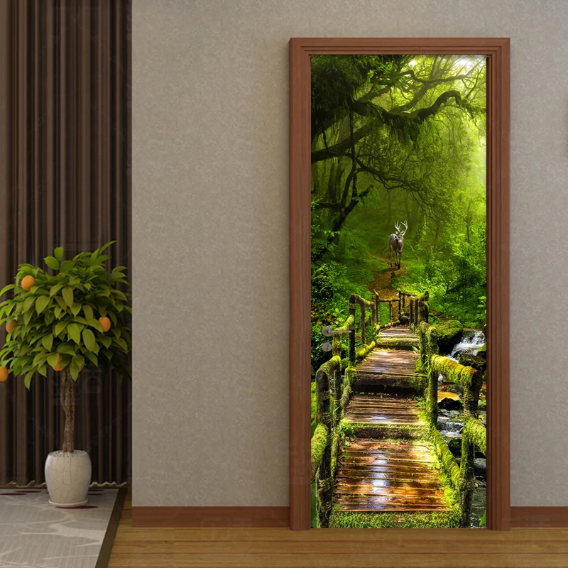 

Chinese Style Classic Primary Forest Mural Wallpaper Hotel Living Room DIY Doors Renovation Sticker PVC Vinyl Door Wallpaper 3 D