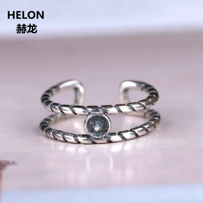 925 Sterling Silver women Engagement Wedding Vintage Ring 7-12mm Round Bead &amp Pearl Semi Mount Fine Jewelry Setting | Украшения и