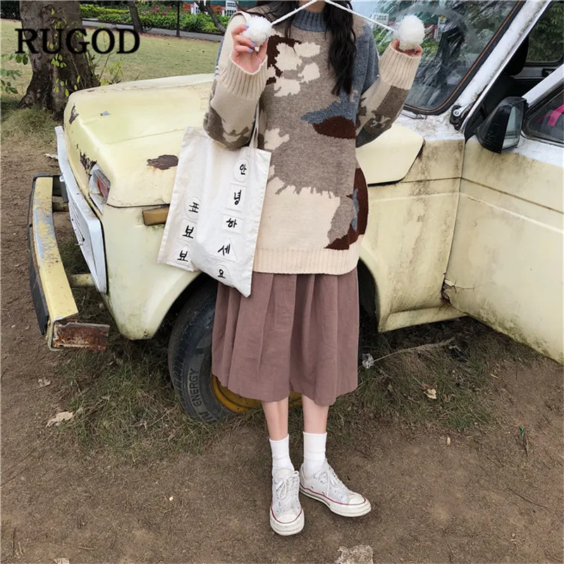 Женский винтажный свитер RUGOD теплый вязаный с круглым вырезом Повседневный